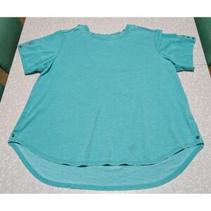 Jane Delancey 2x XXL Short Sleeve Aqua T-Shirt Button Detail on Sleeves